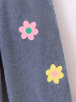 Girls' Floral Print Wide-Leg Jeans - Light Blue Denim with Colorful Flower Design, Elastic Waist, Loose Fit for Spring & Fall Outings, Spring Fashion | Playful Design | Vibrant Flowers, Cute Jean - Image 5