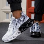 Men's Breathable Athletic Sneakers - Non-Slip, Stylish Black & White Gradient Geometric Design, Comfortable Casual Shoes with Elastic Sole for Casual Attire - Image 9