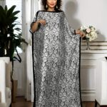 Elegant Black and White Geometric Kaftan with Floral Accents - All-Season, Non-Stretch Fabric, Perfect for Weddings, Parties, and Formal Events, Formal Event Attire|Elegant Kaftan|Geometric Pattern - Image 5