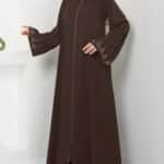 Muslim Fashion Women's Rhinestone Long Sleeve Loose Fit Elegant Brown Dress - Image 8