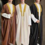 1pc Arabic Thobe Kandoorah Robe for Men - Traditional Muslim Scholar Gown with Striped Pattern & Golden Trim, Loose Fit for Height 168-185cm, All-Season Hand Washable Religious & Formal Attire, Muslim Dress, Cultural Attire, Detailed Trim Design, Chinese - Image 10