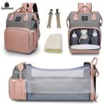 Lamroro Moire Diaper Bag Backpack, Soft Shell, Multifunctional, Large Capacity, Travel Backpack with Changing Station, Sunshade, Breathable Mosquito Net, Zipper Closure, Mixed Color, Polyester Fiber, with Utility Pocket, for Casual, Preschool, Christmas,