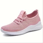 ⁦[Breathable Knit Sneakers] Lightweight Breathable Women's Knit Sneakers - Soft Sole Casual Shoes, Lace-Up Low-Top in Pink, White, Gray, Black - Comfortable Sporty Trainers for All Seasons⁩ - الصورة ⁦11⁩