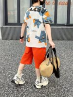 ⁦Boys' Summer Casual Sportswear Set - Breathable Cotton Blend T-Shirt & Shorts with Letter Print, Machine Washable, Perfect for Outdoor⁩ - الصورة ⁦8⁩