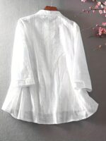 Women's Elegant Floral Blouse - Lightweight Semi-Sheer Summer Shirt with Round Neck, Short Sleeves & Machine Washable Fabric for Spring/Summer Casual & Formal Wear, Floral Print Blouse, Lightweight Top, Delicate Embroidery - Image 2
