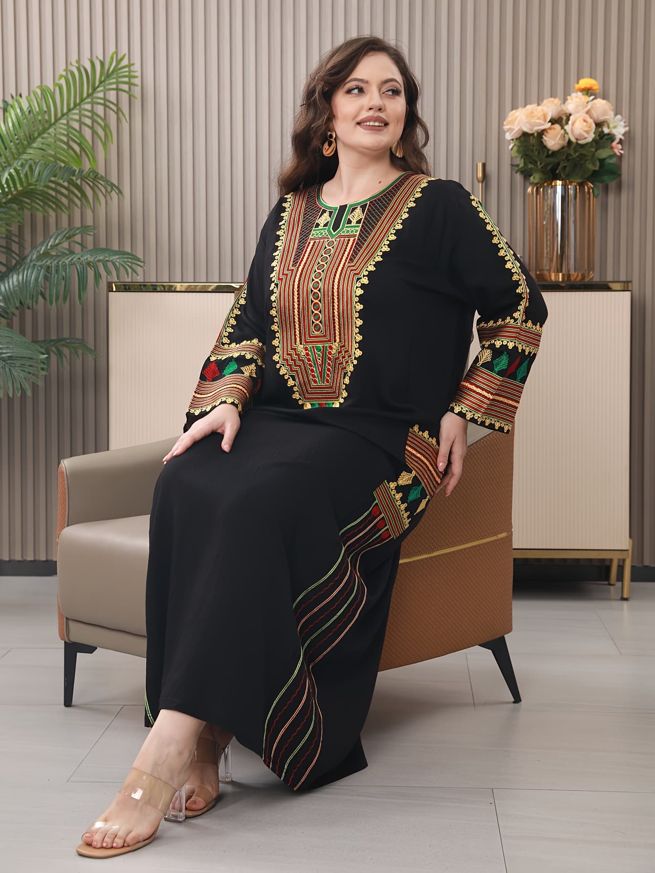 a6212cac-8889-4864-823f-5b1e6575bdc8.jpg Oriental Embroidered Arab Plus Size Women's Elegant Dress JALABIA Round Neck Traditional Ethnic Style 2025 Spring Summer. RAMADAN Ramadan, Eid al Adha Eid Al-Adha - Image 1