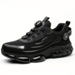 ⁦Unisex Safety Work Shoes with Easy-On Buttons, Breathable Fabric Upper, Air Cushioned Sole, Round Toe, Low Top Lace-Up, Wear-Resistant Faux Sole, Comfortable Indoor/Outdoor Sports Shoes⁩ - الصورة ⁦6⁩