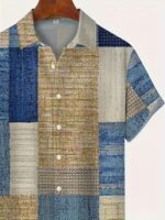 Men's Casual Short Sleeve Shirt With Retro Geometric Pattern, Summer Hawaiian Vacation Top, Button Up Collar, Leisure Style - Image 5
