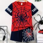 Men's and Children's Summer Spider Pattern Letter Casual Short Sleeve Suit