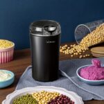 Coffee Bean Grinder Electric, Food Processor, Food Mixer, 200W Powerful Spice Grinder Electric, Grain Mills, Espresso Coffee Grinder for Spices, Nuts, 12 Cups/2.7oz, One Touch Push-Button Control with Brush, Coffee Spoon, 2 Blades