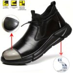 AMAWEI Men's High Top Steel Toe Work Boots - Puncture Proof, Anti-Skid, Lace Up Safety Shoes for Industrial & Outdoor Use, Casual Sports Style, All-Season, Round Toe, Microfiber Synthetic Upper, Fabric Inner, Rubber Sole, EVA Insole, Casual Work Boots|Lac