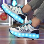 Youth Skate Shoes with LED Lights, Four-Wheel Detachable, Street Fashion, Trendy Style, Random Pattern, All-Season, Sports and Outdoor Scene, Roller Skating, Rotary Buckle Closure, Breathable and Adjustable Brightness, Upper, Fabric Inner, TPR Sole, Cloth - Image 5