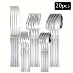 20/30/40pcs Stainless Steel Silvery Cutlery Set, Unique Small Waist Handle Design, Premium Dinner Knife, Dinner Spoon, Dinner Fork, Dessert Spoon, Dessert Fork Cutlery, Suitable For 4/6/8 People, Suitable For Family, Kitchen, Restaurant, Party, Christmas, - Image 3