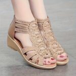 ⁦Stylish Women's Summer Flat Sandals - Breathable Open-Toe Design with Zipper Closure, Soft Rubber Sole, PU Cover Upper, Lightweight & Versatile for Casual or Formal Wear, Formal Sandals | Trendy Opentoe Sandals | Rubber Sole Shoes, Strappy Sandals⁩ - الصورة ⁦4⁩