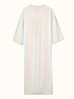 Men's Arabian Kaftan Dress - White Embroidered V-Neck Short Sleeve Robe with Golden Trim, Casual Polyester Maxi Jalabiya for Middle Eastern Style, Gift for Eld, Gift for Ramadan - Image 2
