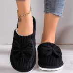 Cute Bowknot Soft Sole Fuzzy Slippers, Winter Cozy & Warm Slip On Plush Shoes, Comfy Closed Toe Home Slippers - Image 7