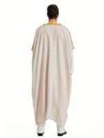1pc Arabic Thobe Kandoorah Robe for Men - Traditional Muslim Scholar Gown with Striped Pattern & Golden Trim, Loose Fit for Height 168-185cm, All-Season Hand Washable Religious & Formal Attire, Muslim Dress, Cultural Attire, Detailed Trim Design, Chinese - Image 8