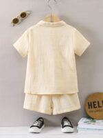 Boys' Summer Casual Cotton Shorts Set, Alphabet Print, Lapel Collar, Short Sleeve, with Placket, for Boys, for Outdoor - Image 3