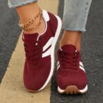 Ladies Red Soft Sole Anti-Slip Low Top Lace Up Casual Sports Shoes, Solid Color, All-Season, Fabric Synthetic Upper, Rubber Sole, Fabric Insole for Women - Image 5