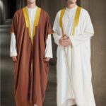 1pc Arabic Thobe Kandoorah Robe for Men - Traditional Muslim Scholar Gown with Striped Pattern & Golden Trim, Loose Fit for Height 168-185cm, All-Season Hand Washable Religious & Formal Attire, Muslim Dress, Cultural Attire, Detailed Trim Design, Chinese - Image 11