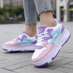 ⁦Fashion Roller Skates - Pink & White Low-Top Sneakers with Retractable Four-Wheel Design, Comfortable EVA Insole, Durable TPR Sole, Stylish Casual Shoes for Teens & Adults, All-Season Wear, Sports Casual Shoes | Midtop Sneakers | Fabric Upper Sneakers⁩ - الصورة ⁦9⁩