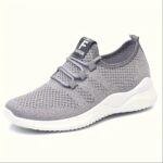 ⁦[Breathable Knit Sneakers] Lightweight Breathable Women's Knit Sneakers - Soft Sole Casual Shoes, Lace-Up Low-Top in Pink, White, Gray, Black - Comfortable Sporty Trainers for All Seasons⁩ - الصورة ⁦3⁩
