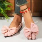 ⁦Women's Fashion Bow-Knot Flat Sandals, Casual Versatile Slip-Ons with Pointed Toe, Fabric Upper and Rubber Sole for All Seasons, Ladies Sandals⁩ - الصورة ⁦32⁩