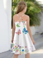 ⁦Girls Butterfly Graphic Cross Back Cami Dress Summer Clothes Beach Vacation⁩ - الصورة ⁦2⁩