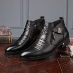 1Pair Men'S Vintage Classic Mid-Top Casual Business Dress Boots with Side Zipper - Comfortable Faux Round Toe Rubber Sole for All Seasons - Image 5
