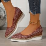 Women'S Red Glitter Wedge Loafers - Sexy Pointed Toe, Thick Sole, Microfiber Upper & Inner, Rubber Sole, Hand Washable, All-Season Comfort Shoes for Weddings and Formal Events, Wedding Shoes for Brid - Image 2