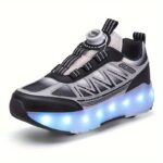 Youth Skate Shoes with LED Lights, Four-Wheel Detachable, Street Fashion, Trendy Style, Random Pattern, All-Season, Sports and Outdoor Scene, Roller Skating, Rotary Buckle Closure, Breathable and Adjustable Brightness, Upper, Fabric Inner, TPR Sole, Cloth - Image 4