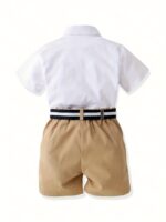 Boy's 2-piece Casual Gentleman Set, Horse Embroidered Short Sleeve Shirt And Belted Shorts, Comfy Party Birthday Clothes For Daily & Outdoor Wear - Image 2