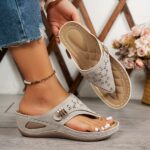 Women'S Elegant Wedge Sandals - Breathable, Supportive Arch Design, Light Blue Open-Toe Slip-Ons with Cut-Out Detailing, Soft PU Sole for Everyday Comfort, Versatile & Comfortable Footwear | Elegant Slipon Sandals | Cutout Details, Strappy Sandal