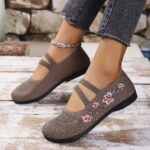 ⁦Women'S Spring Floral Knit Ballet Flats - Breathable Slip-On Shoes with EVA Insole, PVC Sole, and Comfortable Fabric Lining for Casual Wear⁩ - الصورة ⁦13⁩