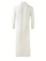 Men's Elegant White Long Sleeve Kandora - Traditional Arabian Robe with Stand Collar, Geometric Pattern, All-Season Polyester Blend for Islamic and Cultural Events, Allseason Robe | Elegant Kandora | Smooth Fabric - Image 3