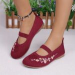 ⁦Women'S Fashionable Floral Mary Jane Flats - Soft, Comfortable Slip-On Shoes with Floral Design, Lightweight Rubber Sole, All-Season Wear, Casual Footwear | Floral Pattern | Comfortable Footwear⁩ - الصورة ⁦9⁩