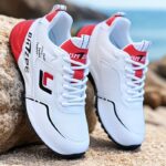 Men's Lightweight Breathable Mesh Running Shoes - White Low-Top Sneakers with Striped Design, EVA Cushion & Rubber Sole for All-Season Training, Gym, Casual Wear - Image 7
