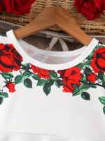 ⁦Single Piece Girls' Floral Print Dress - Bright Polyester Knit, Casual Fit, Suitable for Spring/Summer - Machine Washable, Girls' Clothing⁩ - الصورة ⁦3⁩