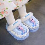 ⁦Cozy Princess Cartoon Plush Slippers for Girls - Warm Fleece-Lined, Thick Soft Sole, Winter Indoor Home Shoes with Elsa Design, Pink & Purple, Perfect for Youngsters and Teens⁩ - الصورة ⁦8⁩