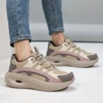 ⁦Women'S Breathable Anti-Smash Sneakers - Lightweight, Slip-Resistant, Steel Toe Design for Comfort & Support, Beige & White Low-Top Casual Shoes with EVA Sole, Casual Footwear | Modern Casual Shoes | Durable Footwear⁩ - الصورة ⁦8⁩