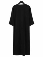 Men'S Polyester V-Neck Kaftan with Geometric Applique - Modest Loose-Fit Middle Eastern Thobe, Three-Quarter Sleeves, Non-Stretch Woven Fabric, All-Season - Image 3