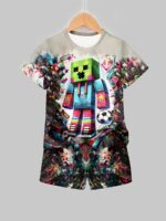 ⁦Boys' fashion 3D printed casual pullover short-sleeved T-shirt and short pants set, boys' outdoor T-shirt and short pants set, 6pcs set, Perfect for Outdoor⁩ - الصورة ⁦5⁩