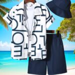 KIKOFENDY Boys' 3pcs Summer Vacation Set - Casual Alphabet Print Shirt, Comfortable Shorts & Stylish Sun Hat with Button Details, Non-Stretch Fabric, Regular Fit for Beach & Outdoor Activitie, for Outdoor - Image 9