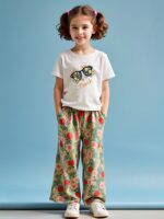 ⁦Summer Youthful Pant Set with Short Sleeves for Girls, New Fashionable Casual Two-Piece Outfit for Middle and Large Youngsters, Featuring a Floral Pattern, Short Sleeves, and Wide-Leg Pants, for Outdoor⁩ - الصورة ⁦7⁩