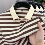 Men's Summer Striped Shirt - Casual Short Sleeve, Black & White Vertical Stripes, Button-Up Collar, Machine Washable, Comfort Fit for Business or Leisure, Versatile Menswear, Medium Elasticity Fabric - Image 13