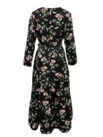 ⁦2023 New Women's Elegant Middle Eastern Abaya - Black Floral Print with Red Flowers, Long Sleeve Lace-Up Modest Dress, Machine Washable for Spring Summer Fall, Abaya Dress Fancy, Comfortable Modestwear, No Stretch Fabric, Muslim Fashion, Fancy Design, Bre⁩ - الصورة ⁦6⁩