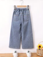 Girls' Floral Print Wide-Leg Jeans - Light Blue Denim with Colorful Flower Design, Elastic Waist, Loose Fit for Spring & Fall Outings, Spring Fashion | Playful Design | Vibrant Flowers, Cute Jean - Image 2