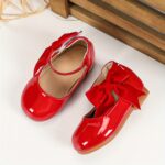 Girls' Casual Cute Mary Jane Shoes, Solid Color, Lightweight, Abrasion-Resistant, with Bow Detail, Adjustable Strap, PU Upper/Inner/Insole, TPR Sole, for Daily Wear and School, Suitable for Ages 14 and Under - Image 4