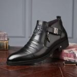 1Pair Men'S Vintage Classic Mid-Top Casual Business Dress Boots with Side Zipper - Comfortable Faux Round Toe Rubber Sole for All Seasons