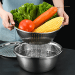 3pcs Stainless Steel Kitchen Set with One-Piece Grinder, Multi-Function Filter and Mixing Bowl - Perfect for Cleaning and Slicing Fruits, Vegetables, Cheeses | Food Safe with Drainage System, Ideal for Home Cooking, Kitchen Grinder - Image 10